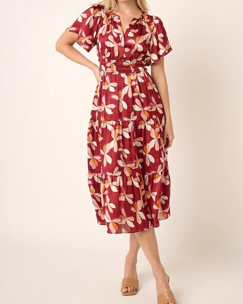 Front of a model wearing a size L Harmony Dress in Wine in Wine by mittoshop. | dia_product_style_image_id:338318